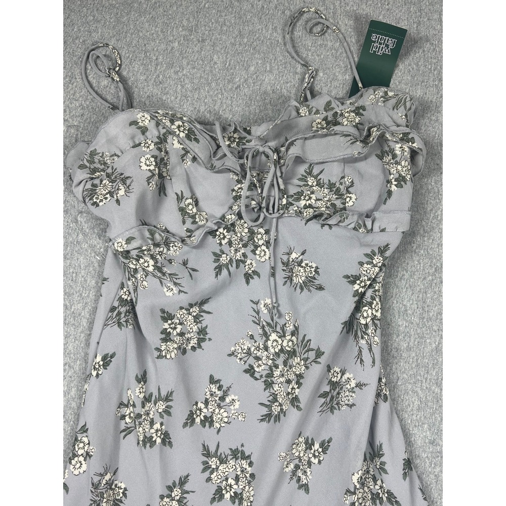 Wild Fable Floral Midi Dress Womens Small Gray NEW Ruffle Tie Front Strappy